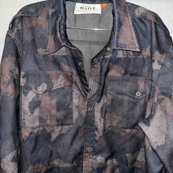 RIDE SNOWBOARDS Shred Gear Camo Black & Brown Snow Jacket Shacket -EUC - XL - Picture 3 of 16